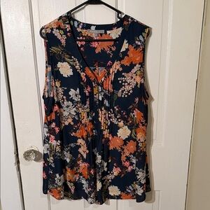 Daniel Rainn Navy and Orange Floral Blouse